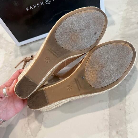 Karen Scott Slingback Espadrille Wedge Sandals  Womens 7.5 Taupe Metallic Studs - Picture 8 of 10